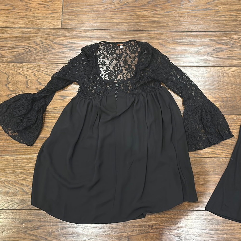Ella Moss Kids Dress with Black Lace and Flared Sleeves